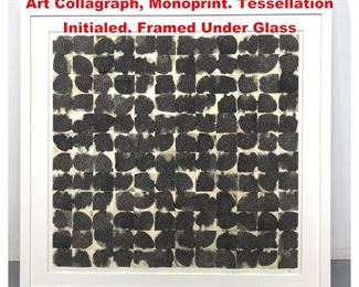 Lot 1269 EUNICE KIM Modernist Signed Op Art Collagraph, Monoprint. Tessellation Initialed. Framed Under Glass