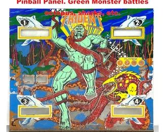 Lot 1276 Super Graphic TRIDENT by STERN Pinball Panel. Green Monster battles octopus, sharks, etc.