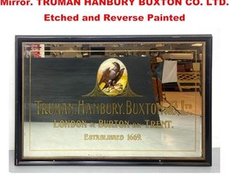 Lot 1286 Extra Large Heavy Thick Glass Bar Mirror. TRUMAN HANBURY BUXTON CO. LTD. Etched and Reverse Painted
