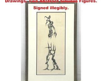 Lot 1292 Signed Abstract Modernist Drawings. Two Abstract Sinuous Figures. Signed illegibly. 