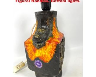 Lot 1296 German Pottery Table Lamp with Figural Handles. Bottom lights. 