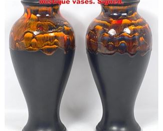 Lot 1299 Pr Royal Haegar orange brown mistique vases. Signed. 