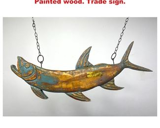 Lot 1300 Large Carved Wood Fish Sculpture. Painted wood. Trade sign. 