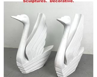 Lot 1317 Pair white finish Large Swan Sculptures. Decorative. 