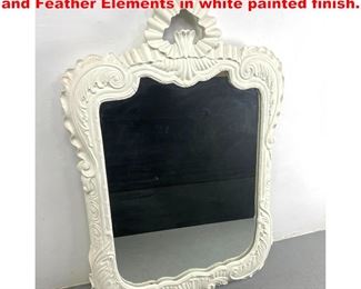 Lot 1320 Ornate Framed Wall Mirror. Ribbon and Feather Elements in white painted finish. 