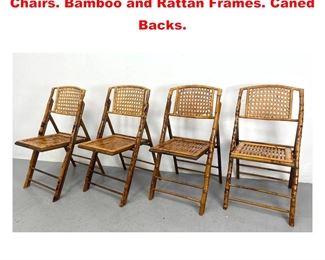 Lot 1330 Set 4 French style Cafe Folding Chairs. Bamboo and Rattan Frames. Caned Backs. 