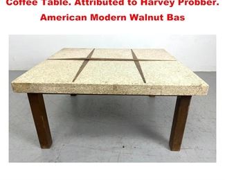 Lot 1341 Marble Terrazzo Top Modernist Coffee Table. Attributed to Harvey Probber. American Modern Walnut Bas