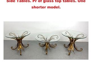 Lot 1343 3pc Gilt Iron Italian Wheat Sheaf Side Tables. Pr of glass top tables. One shorter model. 