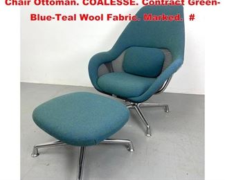 Lot 1353 STEELCASE High back Lounge Chair Ottoman. COALESSE. Contract GreenBlueTeal Wool Fabric. Marked. 