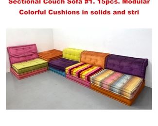 Lot 1359 ROCHE BOBOIS Mah Jong Sectional Couch Sofa 1. 15pcs. Modular Colorful Cushions in solids and stri
