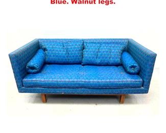 Lot 1371 Edward Wormley style love seat Blue. Walnut legs.