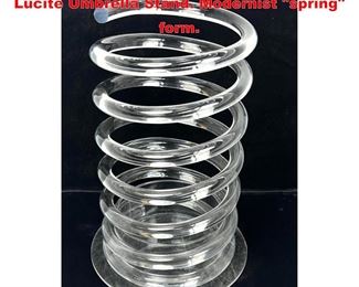 Lot 1376 DOROTHY THORPE Style Spiral Lucite Umbrella Stand. Modernist spring form.