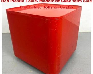 Lot 1398 M SIARD for COLLEZIONI Logato Red Plastic Table. Modernist Cube form Side End Table. Rolls on Caster