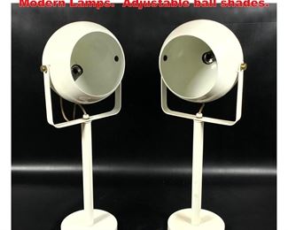 Lot 1400 Pr White Enamel Metal Ball Shade Modern Lamps. Adjustable ball shades. 