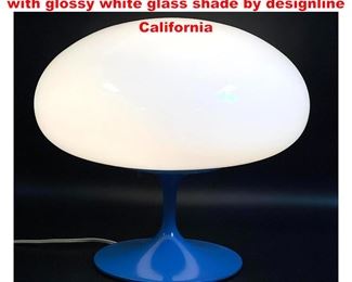 Lot 1402 Vintage blue Stemlite tulip lamp with glossy white glass shade by designline California 