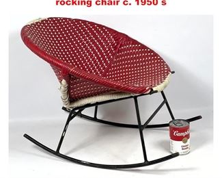 Lot 1404 Mini Red Black plastic rattan hoop rocking chair c. 1950 s 