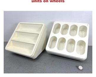 Lot 1406 2pc White molded plastic storage units on wheels