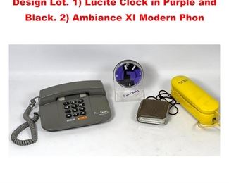 Lot 1434 4pc PIERRE CARDIN Modern Design Lot. 1 Lucite Clock in Purple and Black. 2 Ambiance XI Modern Phon