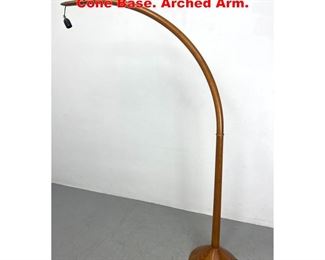 Lot 1436 Wood Floor Lamp with Laminated Cone Base. Arched Arm. 