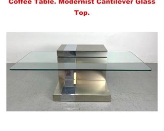 Lot 1442 Cityscape style Two Tone Metal Coffee Table. Modernist Cantilever Glass Top. 