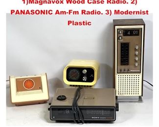 Lot 1444 4pc Modern Design Radios. 1Magnavox Wood Case Radio. 2 PANASONIC AmFm Radio. 3 Modernist Plastic