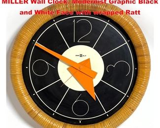 Lot 1450 GEORGE NELSON for HOWARD MILLER Wall Clock. Modernist Graphic Black and White Face with wrapped Ratt