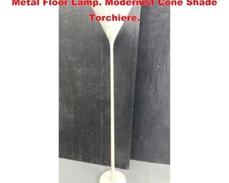 Lot 1481 White Enameled Nessen Style Metal Floor Lamp. Modernist Cone Shade Torchiere. 