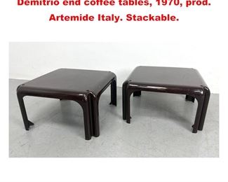 Lot 1497 Pr of Brown Vico Magistretti, Demitrio end coffee tables, 1970, prod. Artemide Italy. Stackable. 