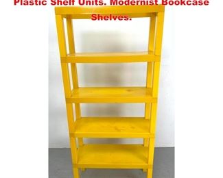 Lot 1509 5pc Modular Yellow Stacking Plastic Shelf Units. Modernist Bookcase Shelves. 