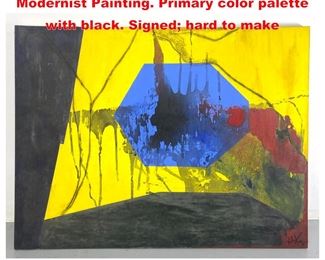 Lot 1513 Large RUTH KERR Abstract Modernist Painting. Primary color palette with black. Signed hard to make