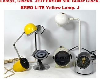 Lot 1515 5p Collection Modern Design Desk Lamps, Clocks. JEFFERSON 500 Bullet Clock. KREO LITE Yellow Lamp. J