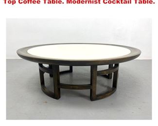 Lot 1527 James Mont style Round Marble Top Coffee Table. Modernist Cocktail Table. 