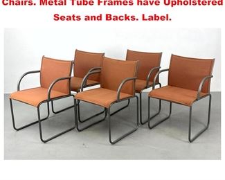 Lot 1532 Set 5 KNOLL Curved Arm Dining Chairs. Metal Tube Frames have Upholstered Seats and Backs. Label. 
