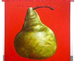 Lot 1542 VELAPHI MZIMBA Graphic Modernist Painting. Pear in Red III Acrylic on Canvas. Artist Signed. 