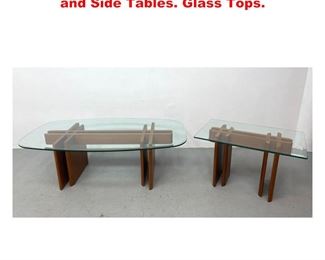 Lot 1545 2pc Danish Modern Teak Coffee and Side Tables. Glass Tops. 