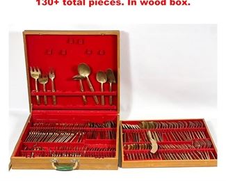 Lot 1553 Brass flatware set. Service for 24. 130 total pieces. In wood box. 