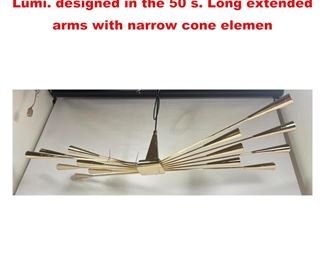 Lot 1558 Angelo Torlasco chandelier by Lumi. designed in the 50 s. Long extended arms with narrow cone elemen