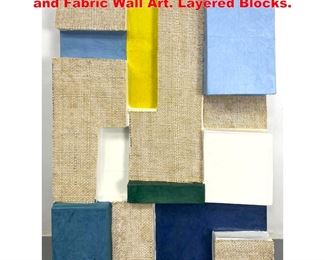 Lot 1563 3 Dimensional Mixed Media Paint and Fabric Wall Art. Layered Blocks.
