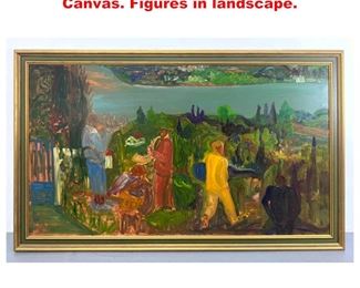Lot 1569 Large Outsider art Painting on Canvas. Figures in landscape. 