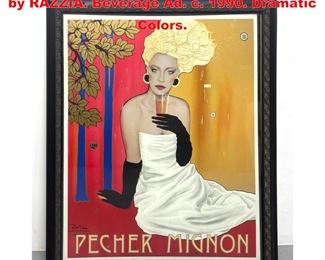 Lot 1571 Pecher Mignon Advertising Poster by RAZZIA. Beverage Ad. c. 1990. Dramatic Colors. 