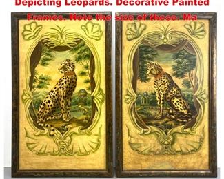Lot 1577 Pr Large Decorative Panels Depicting Leopards. Decorative Painted Frames. Note the size of these. Ma