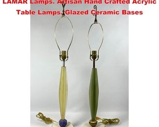 Lot 1591 2pcs ALTAMIRA by MICHAEL LAMAR Lamps. Artisan Hand Crafted Acrylic Table Lamps. Glazed Ceramic Bases