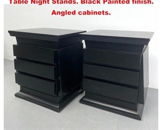 Lot 1597 Pair Mid Century Modern Side Table Night Stands. Black Painted finish. Angled cabinets. 