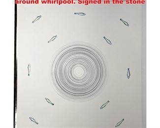 Lot 1606 Ed Ruscha offset lithograph. Fish around whirlpool. Signed in the stone