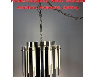 Lot 1611 Sonneman style Chrome Hanging Paddle Chandelier. White Enameled Armature. Modernist Lighting. 