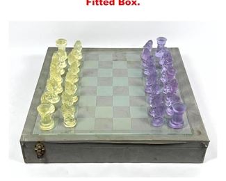 Lot 1613 Modernist Glass Chess set in Fitted Box.
