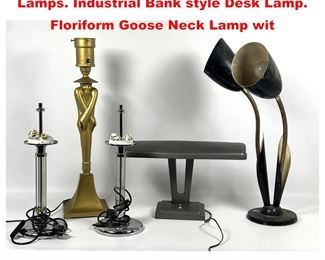 Lot 1620 Collection 5pc Modernist Table Lamps. Industrial Bank style Desk Lamp. Floriform Goose Neck Lamp wit