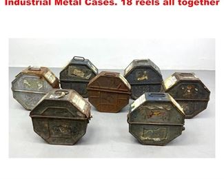 Lot 1624 Vintage Large Format Movie Reels. Industrial Metal Cases. 18 reels all together 