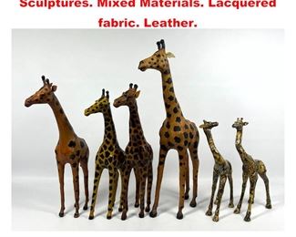 Lot 1629 6pc Collection of Figural Giraffe Sculptures. Mixed Materials. Lacquered fabric. Leather. 