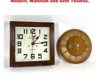Lot 1628 2pcs Vintage Clocks. Mid Century Modern. Waltham and Seth Thomas. 